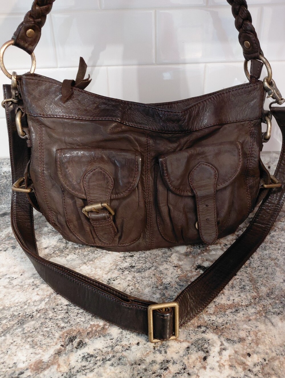 Latico Brown Distressed Leather Hobo Bag Purse